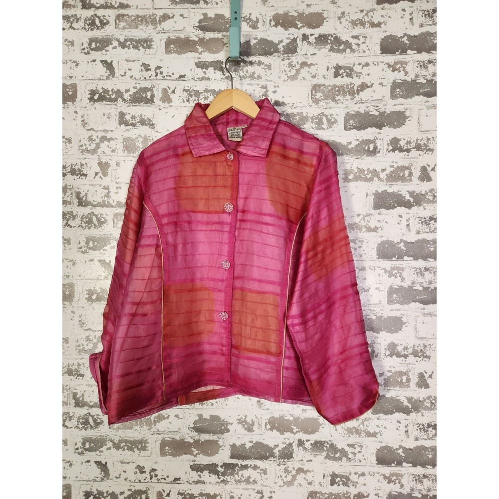 Parsley & Sage Jacket Large Bright Pink Abstract 100% Silk Artsy Bold Boho Lux